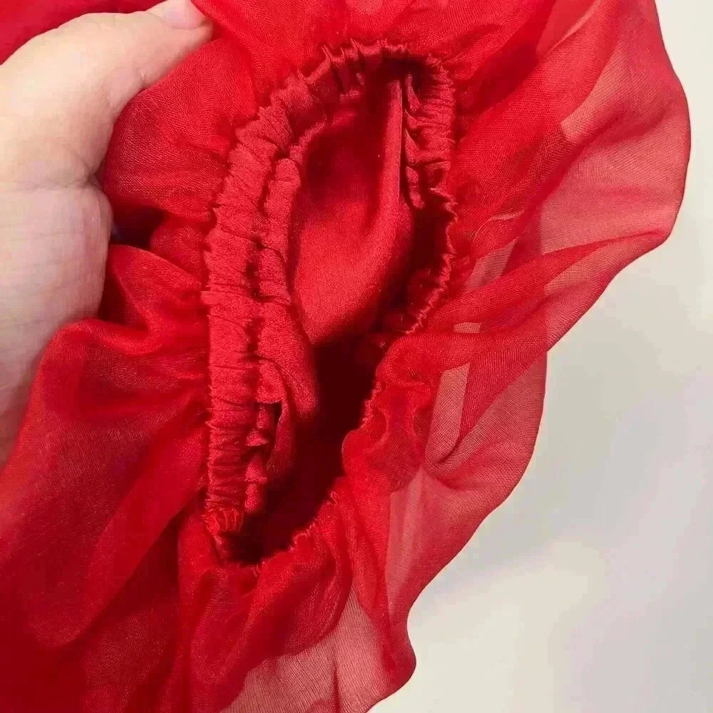 Show me Your Mumu Red Ruffle Puff Sleeve Dress NWT Romantic Coquette - Picture 9 of 15
